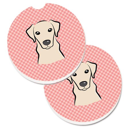 Carolines Treasures Checkerboard Pink and Yellow Labrador  Cup Holder Car Coaster, PK2 BB1222CARC